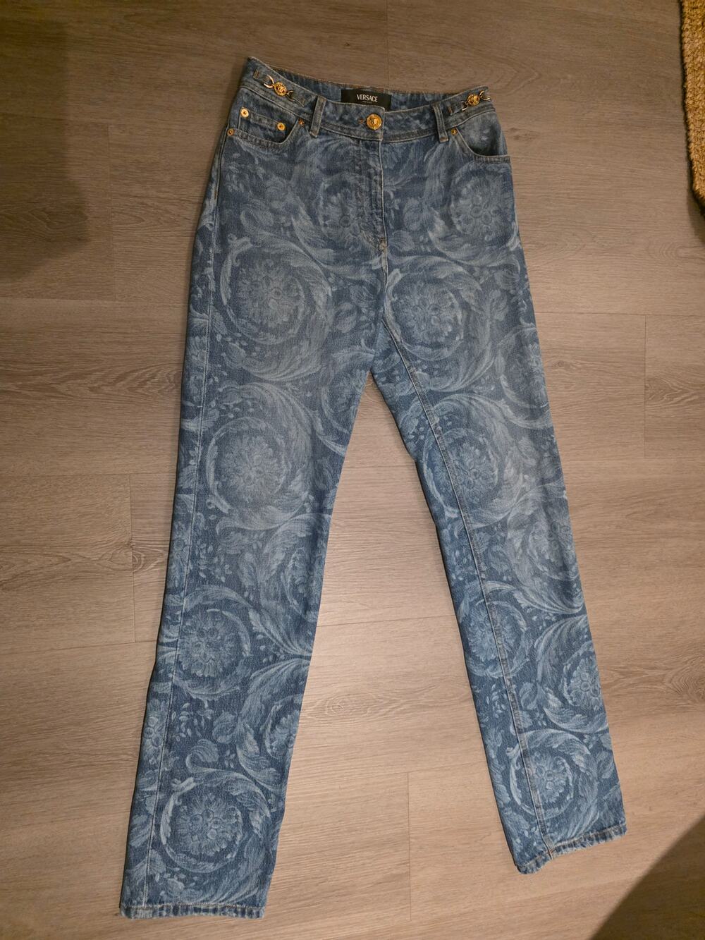 Versace Barocco Baroque Print Denim Jeans Size 25 Gold Medusa Made in Italy
